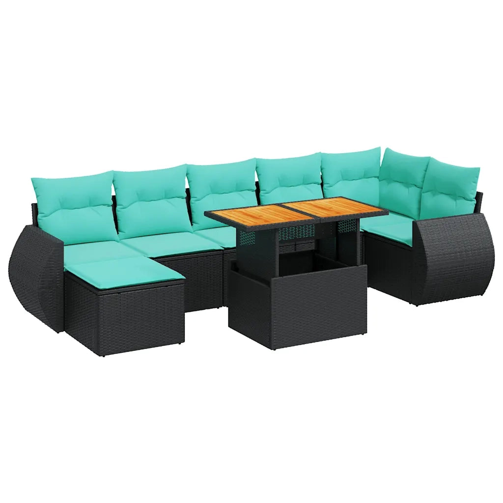 Set Divani da Giardino con Cuscini 8 pz Nero in Polyrattan