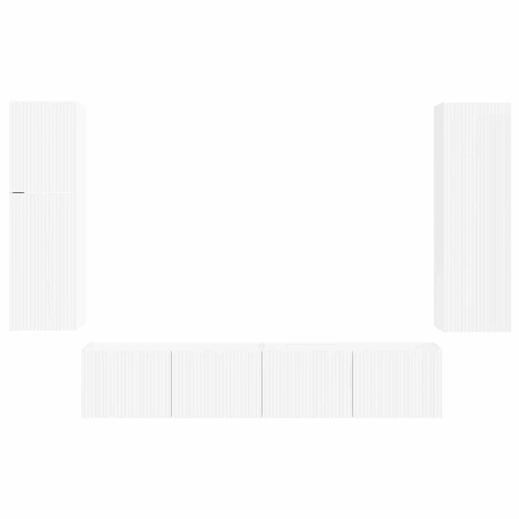 Set mobile TV Montaggio a parete 4 pz-Credenza per TV Bianco Legno multistrato 673924
