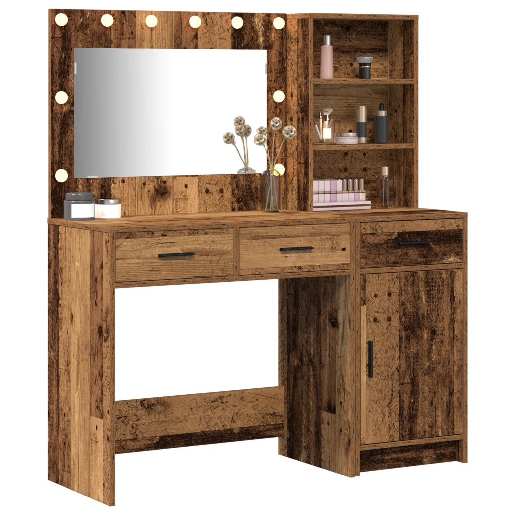Set da toeletta a 2 pezzi con LED in legno vecchio