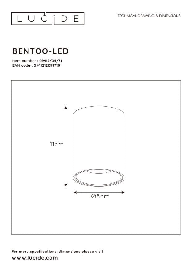 Spot plafoniera Lucide Bentoo GU10 5W 3000K bianca
