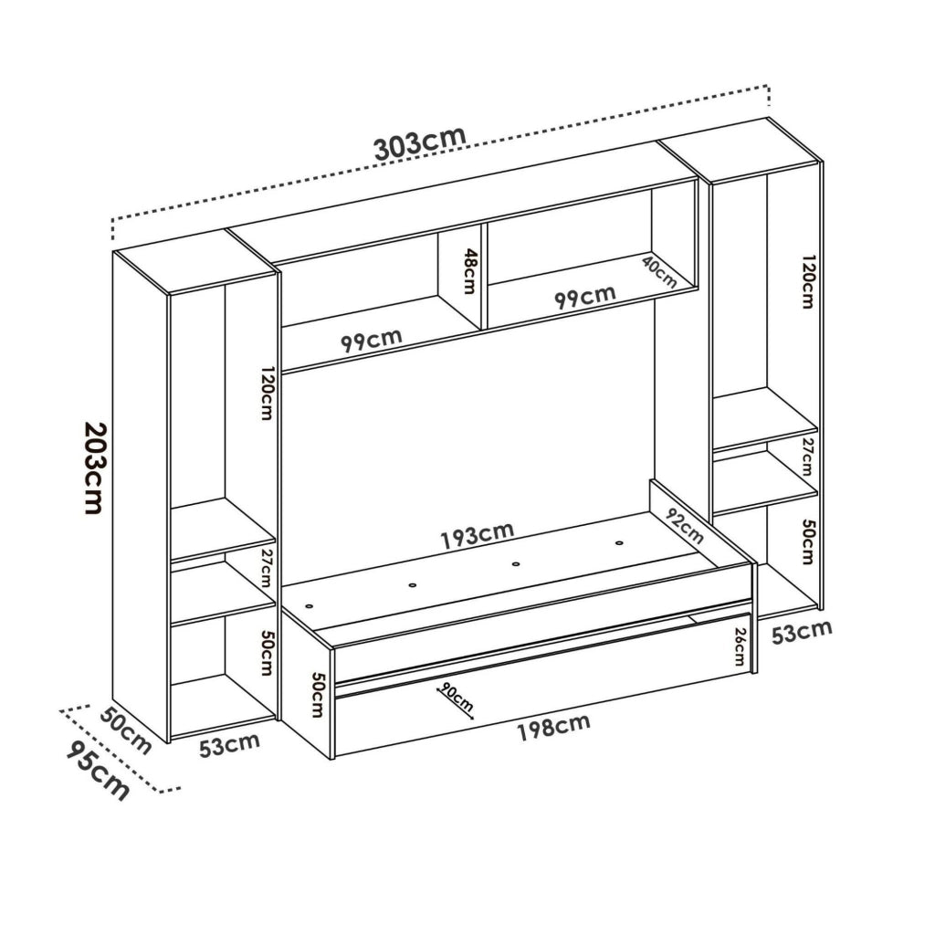 Letto per bambini Giustizia, Cameretta completa con armadio a ponte e cassettone, Composizione con letto e lettino singolo estraibile, 303x97h203 cm, Rovere e Bianco