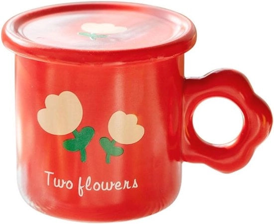 Tazza da caffè ceramica rotonda moderna con cucchiaio e coperchio - 500ml multifunzionale e lavabile per caffè, tè e cioccolata