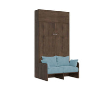 Letto Una Piazza E Mezzo A Scomparsa 120 Kentaro Con Divano E Pensile Noce e Azzurro