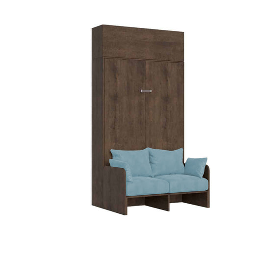 Letto Una Piazza E Mezzo A Scomparsa 120 Kentaro Con Divano E Pensile Noce e Azzurro