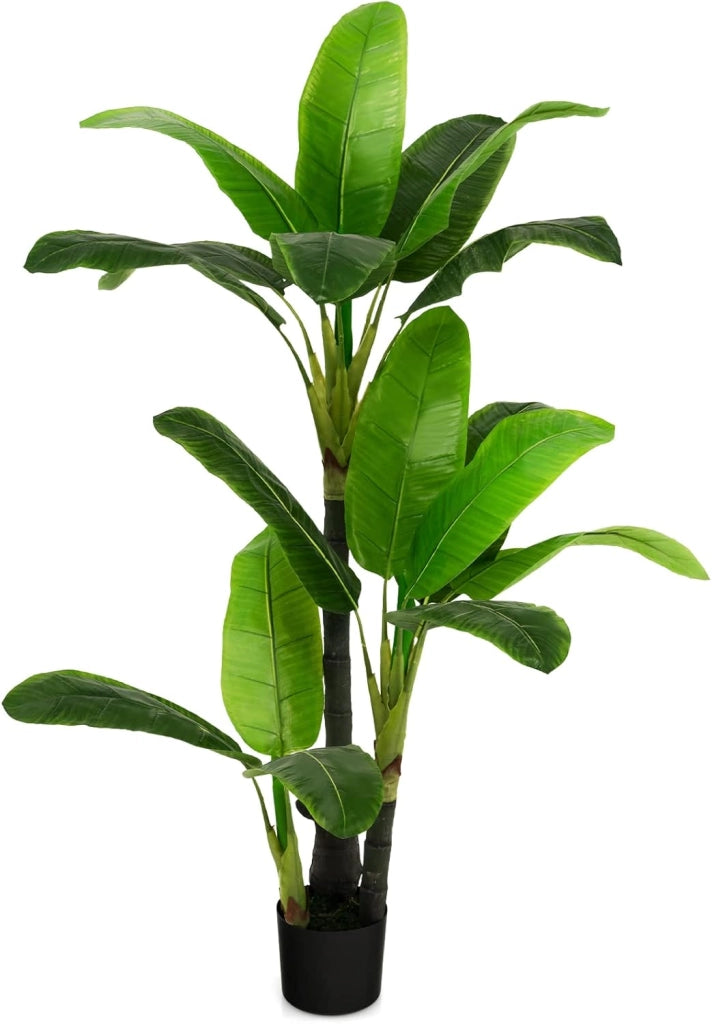 Pianta Finta Artificiale da 150 cm, Albero di Areca Artificiale con Supporto in Cemento, 18 Foglie in Plastica PE e 3 Rami, Ideale per Casa, Negozio e Ufficio, Verde