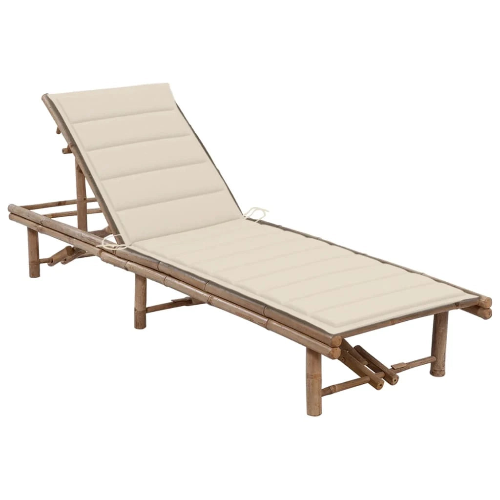 Lettino prendisole sedia a sdraio lettino prendisole letto da giardino mobili da esterno per patio con cuscino in bambù 02_0012291