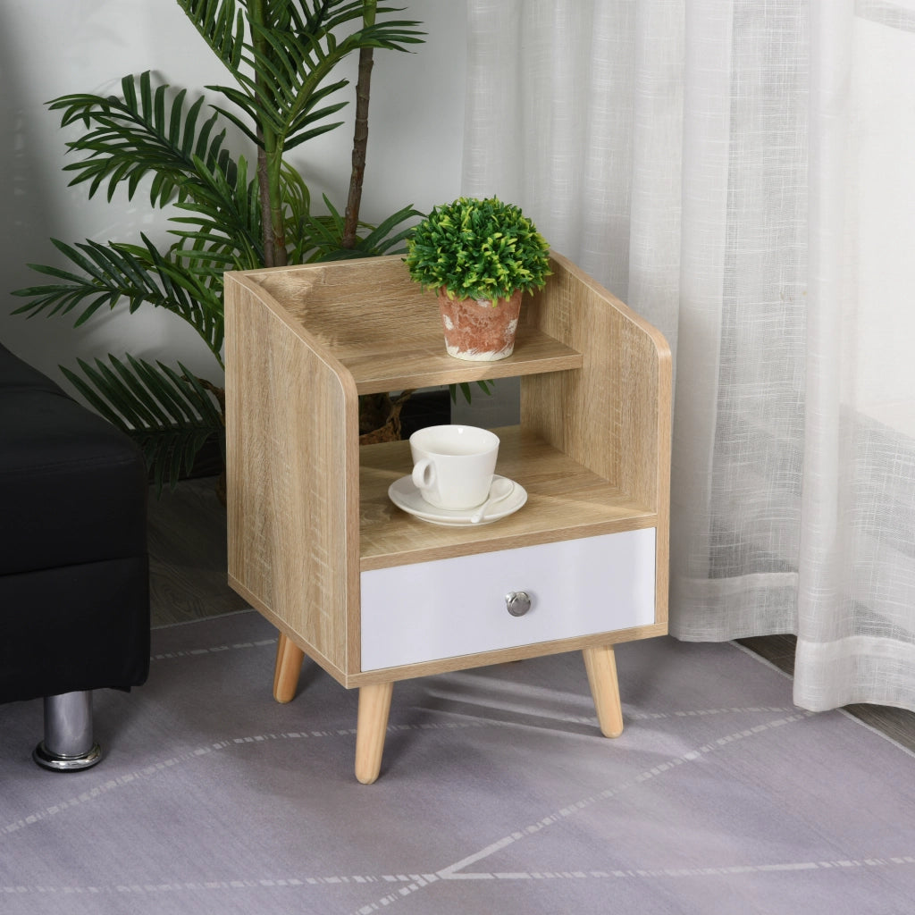Comodino Salvaspazio in Legno con Cassetto e Mensola ¨C Zephmum ¨C 37x30x48 cm