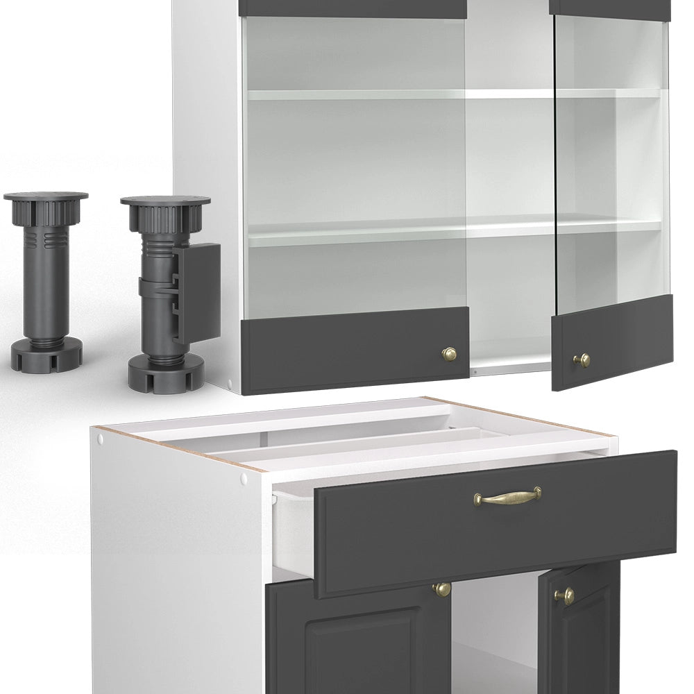 Cucina componibile Fame-Line Antracite-oro/Bianco 235 cm, PL Marmo Vicco