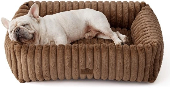 Mandorlo per cani da esterno per grandi cani - 76x61x20cm mandorlo per cani morbido ortopedico con coperta di pelliccia in fleece, mandorlo per cani antiscivolo con bordo alto in marrone