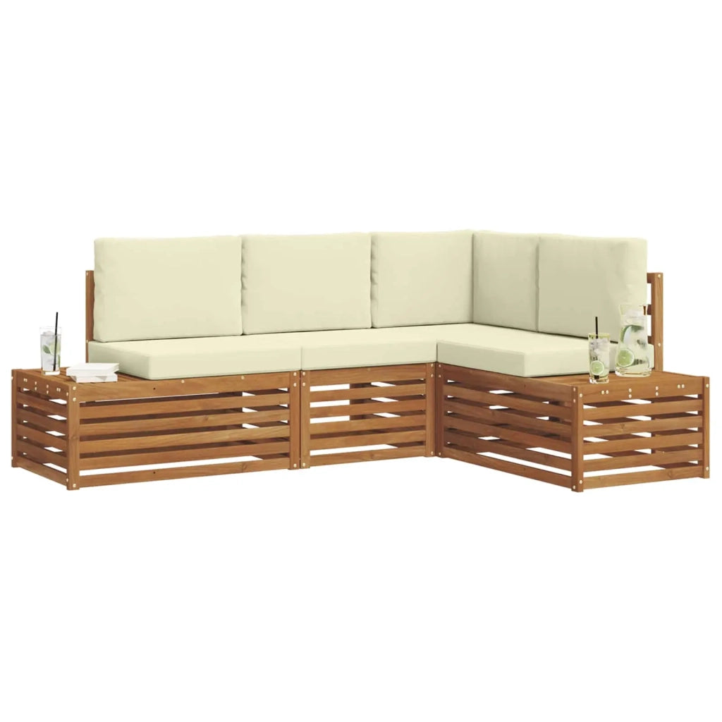 Set di divani da esterno-Sofa da giardino con cuscino 4 Pezzo Naturale e Crema 471194