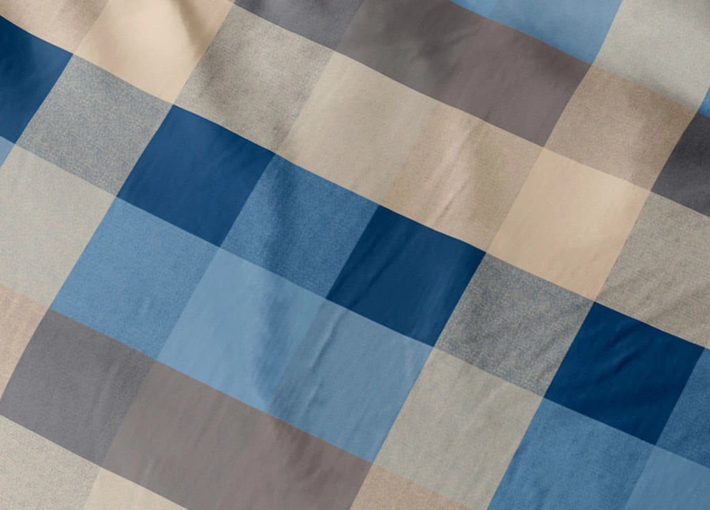 Completo Lenzuola In 100% Cotone Made Italy Disegno Scotland - Matrimoniale - Azzurro
