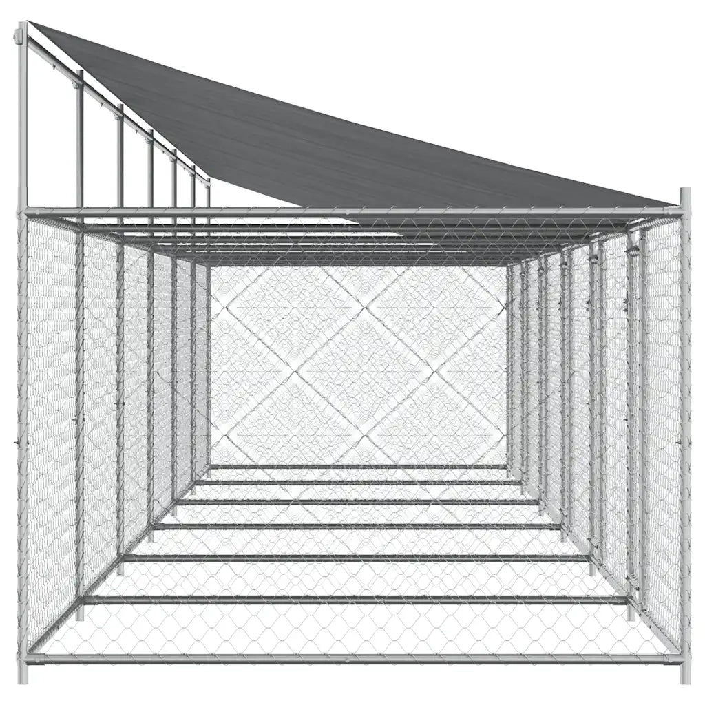 Gabbia Cani con Tetto e Porte Grigia 12x2x2 m Acciaio Zincato