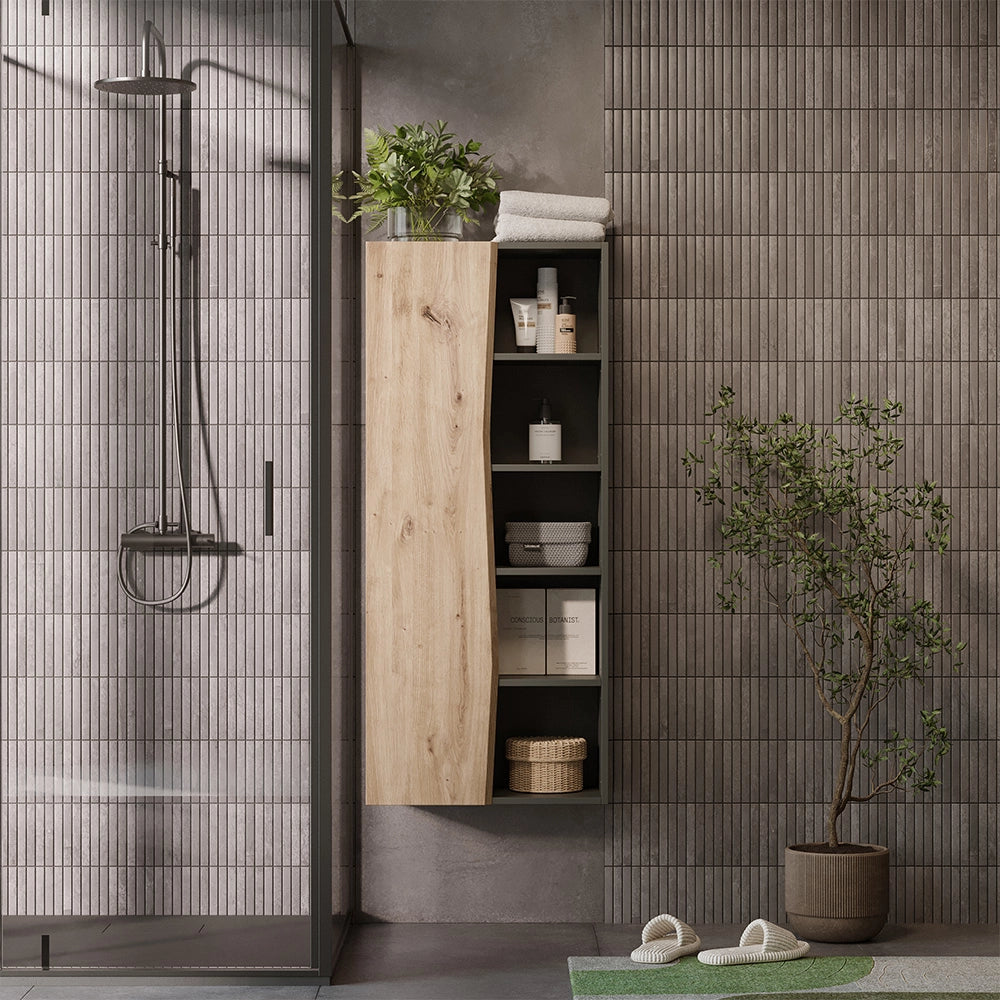 Vicco Armadio per il bagno Rovere artigianale/antracite 56 x 130 cm con 5 scomparti aperti