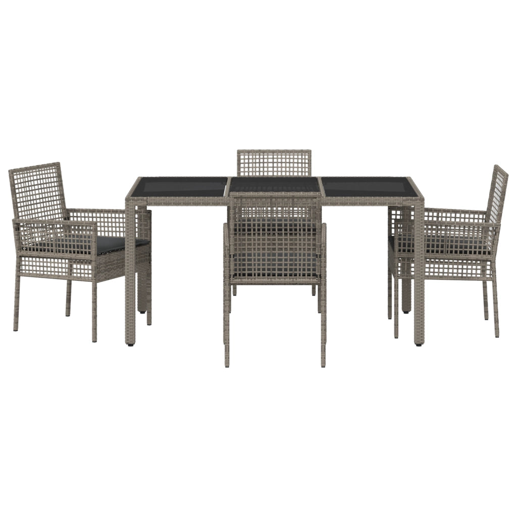 Set da Pranzo da Giardino 5 Pezzi con Cuscini Grigio in Polyrattan