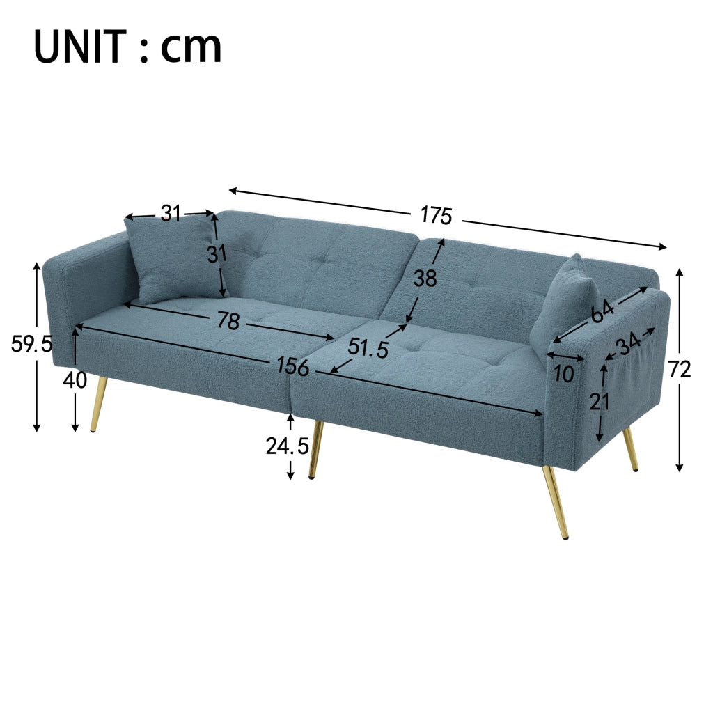 Divano Letto con Contenitore e Cuscini ¨C MINIMAL ¨C Gambe Dorate, Angolo Regolabile