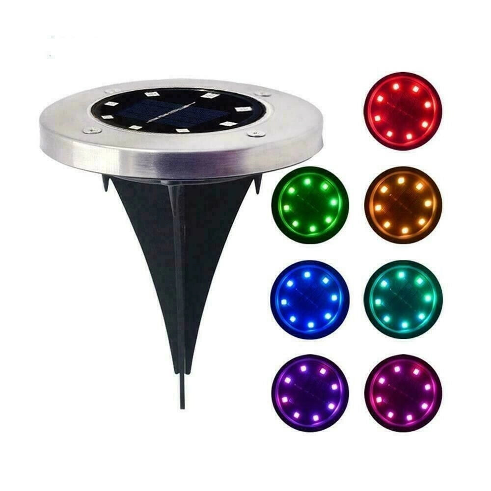 Trade Shop - 4 Faro Lampada 8 Led Rgb Solare Da Esterno Giardino Faretto Picchetto Segnapassi -