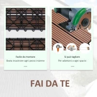 Set 11 Piastrelle per Esterni ad Incastro Antiscivolo in HDPE Riciclato, 30x30x2.2 cm, Marrone