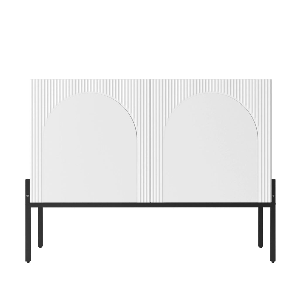 Credenza e madia con 2 ante e vano interno, design moderno ad arco, per soggiorno, bianca, 100 × 40 × 75 cm