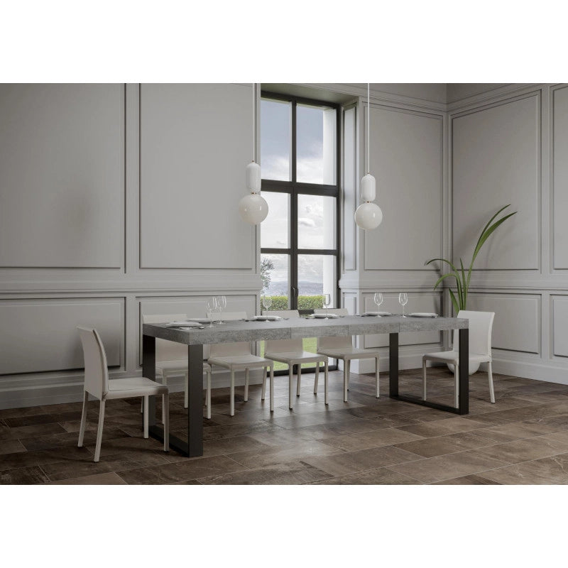 Tavolo allungabile 200/304x90 cm Tecno Premium telaio Antracite - Cemento