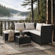 4-piece Garden Lounge Set With Cushions, Black Poly Rattan