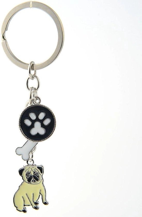 Sleutelhanger per auto e borsa - Pug design - Hanger per le chiavi in metallo
