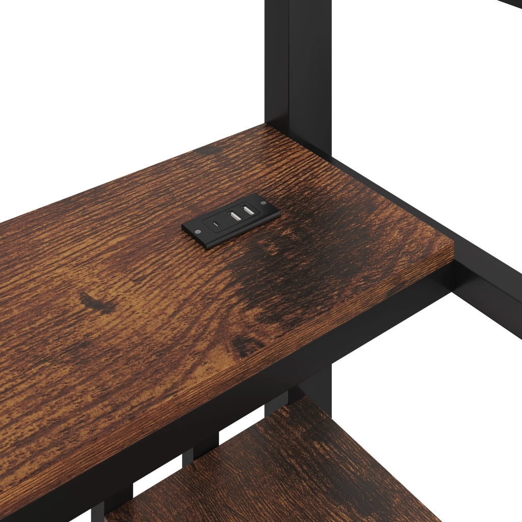 Letto a soppalco singolo 90×200 cm con LED; scrivania; ripiani; USB e Type-C; senza materasso; nero