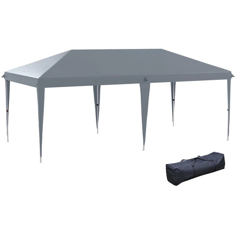 GAZEBO DA GIARDINO POP-UP 6X3 M PIEGHEVOLE TENDONE PER FESTE CON SACCA DI TRASPORTO GRIGIO