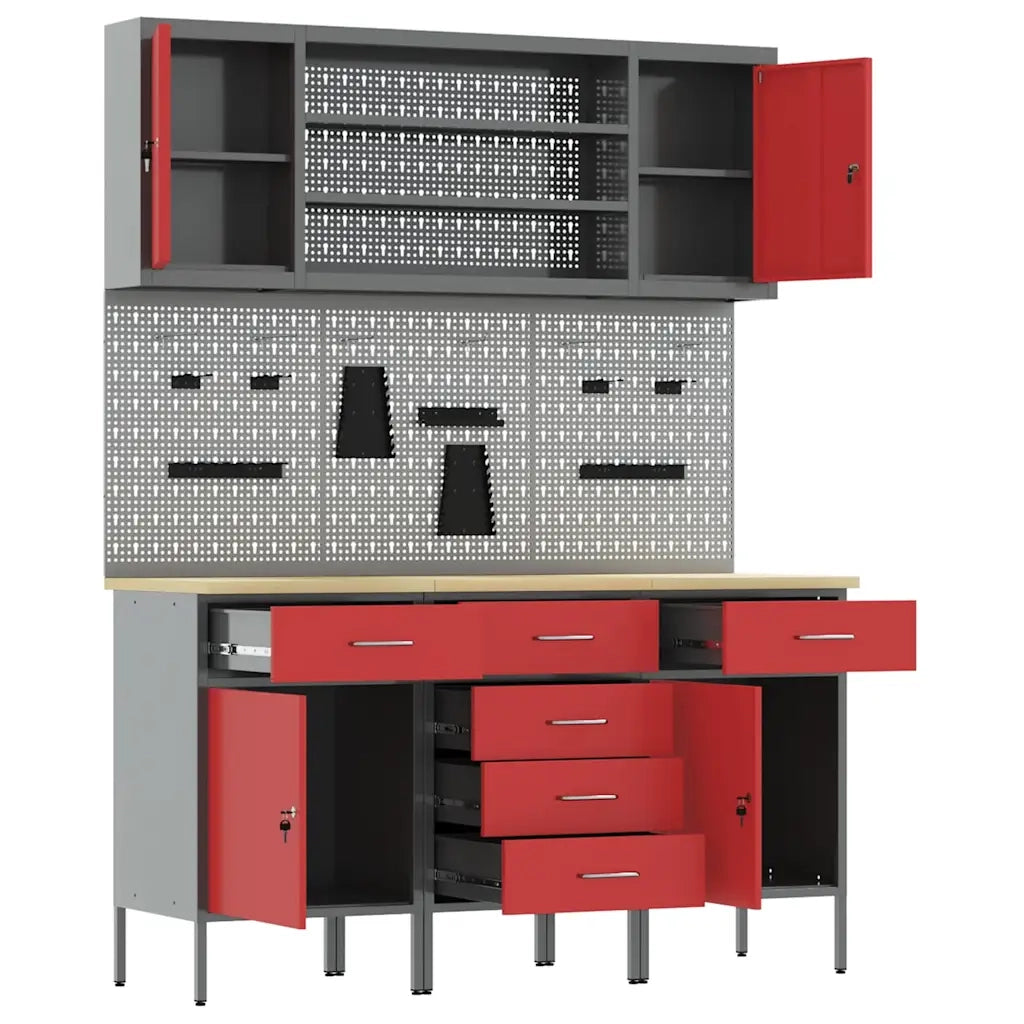 Mobile da lavoro 7 pcs Rosso Legno ingegnerizzato e acciaio 3321443
