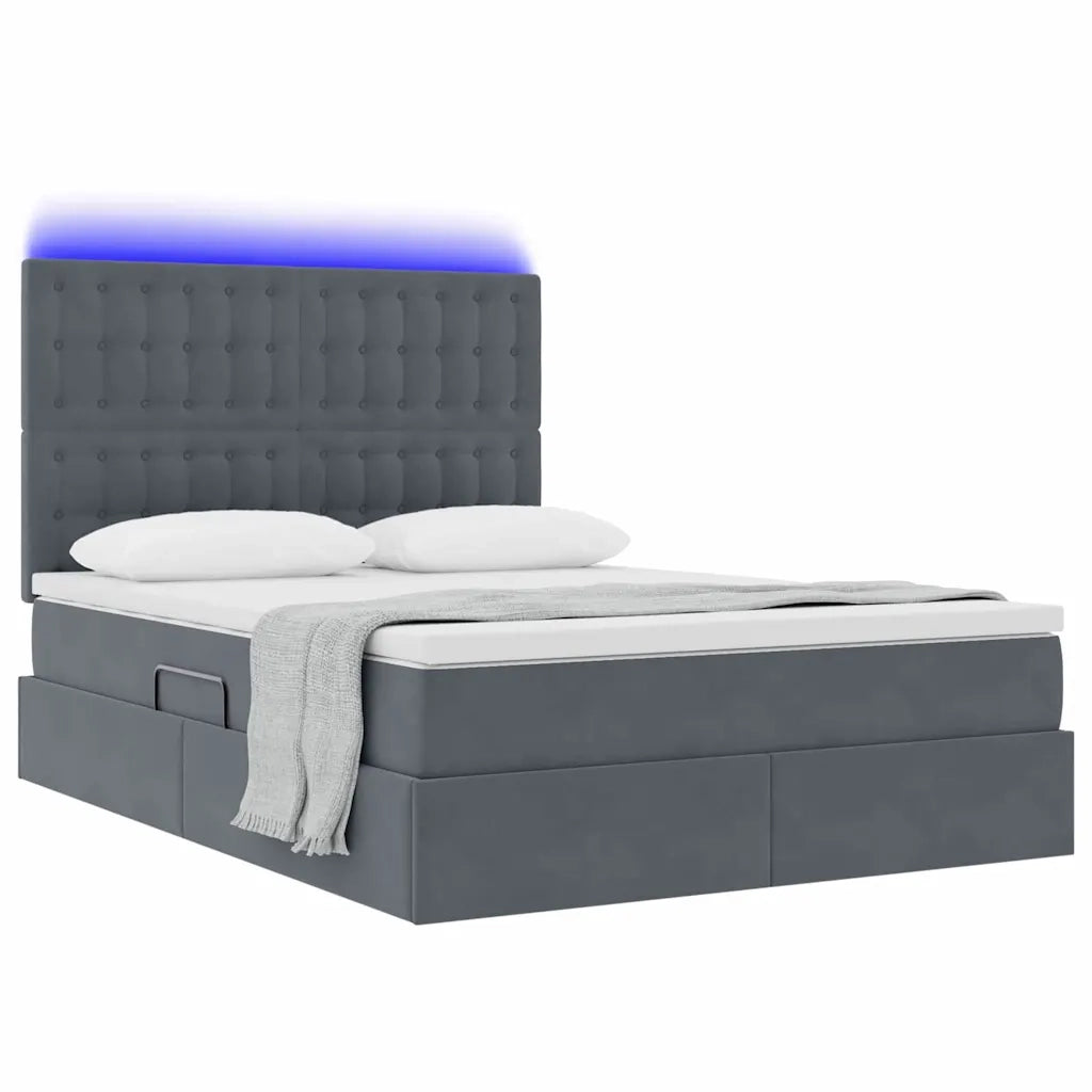 Letto con contenitore e LED Grigio scuro 140 x 200 cm Velluto 3372790