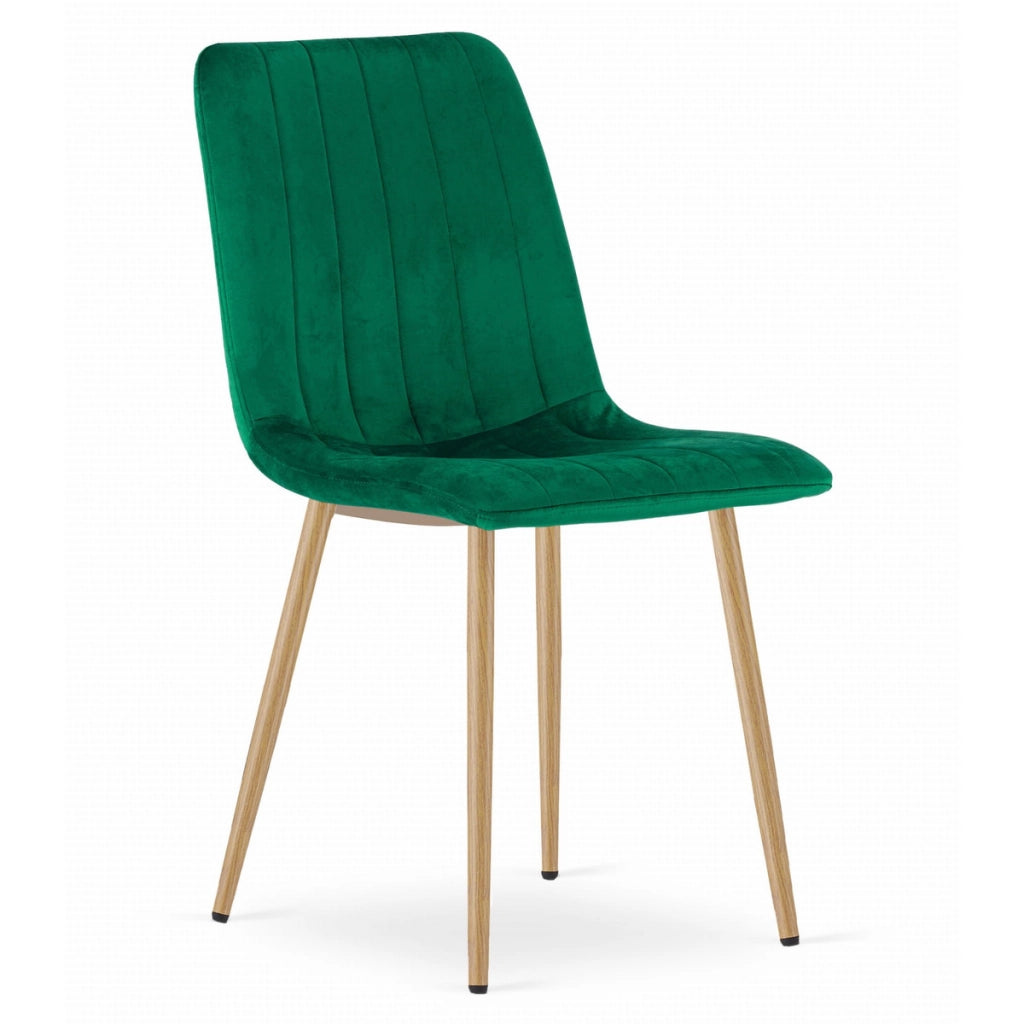 Set di 2 sedie LAVA in velluto verde smeraldo con gambe effetto legno