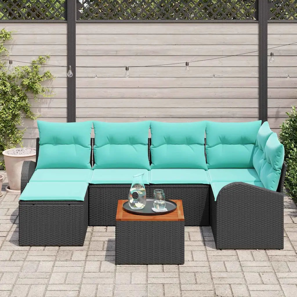 Set Divano da Giardino 7 pcs Nero e Turchese polyrattan 3356275