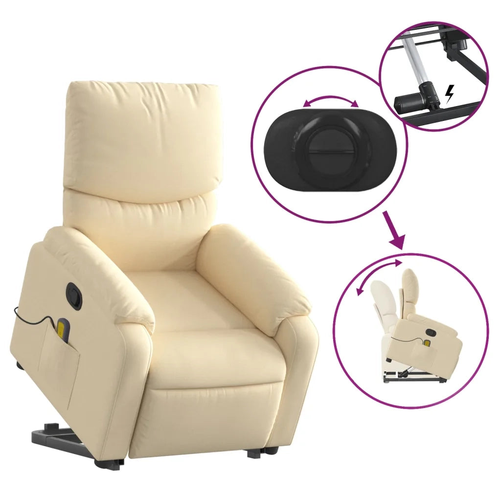 Poltrona Alzapersona Massaggiante | Sedia Relax Reclinabile Crema in Tessuto