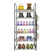 Scarpiera in tessuto, 6 ripiani, 18 paia | Appendino laterale con 3 tasche | Realizzata in PVC e tessuto non tessuto | Organizzatore per scarpe | 46x27x108 cm
