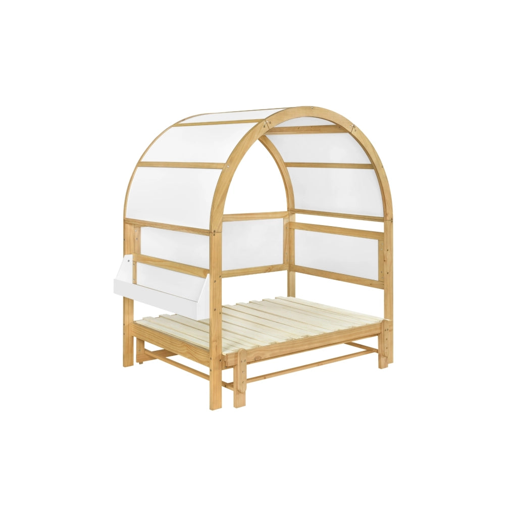Letto 140x200 cm con letto estraibile e tetto ad arco in legno bianco e naturale