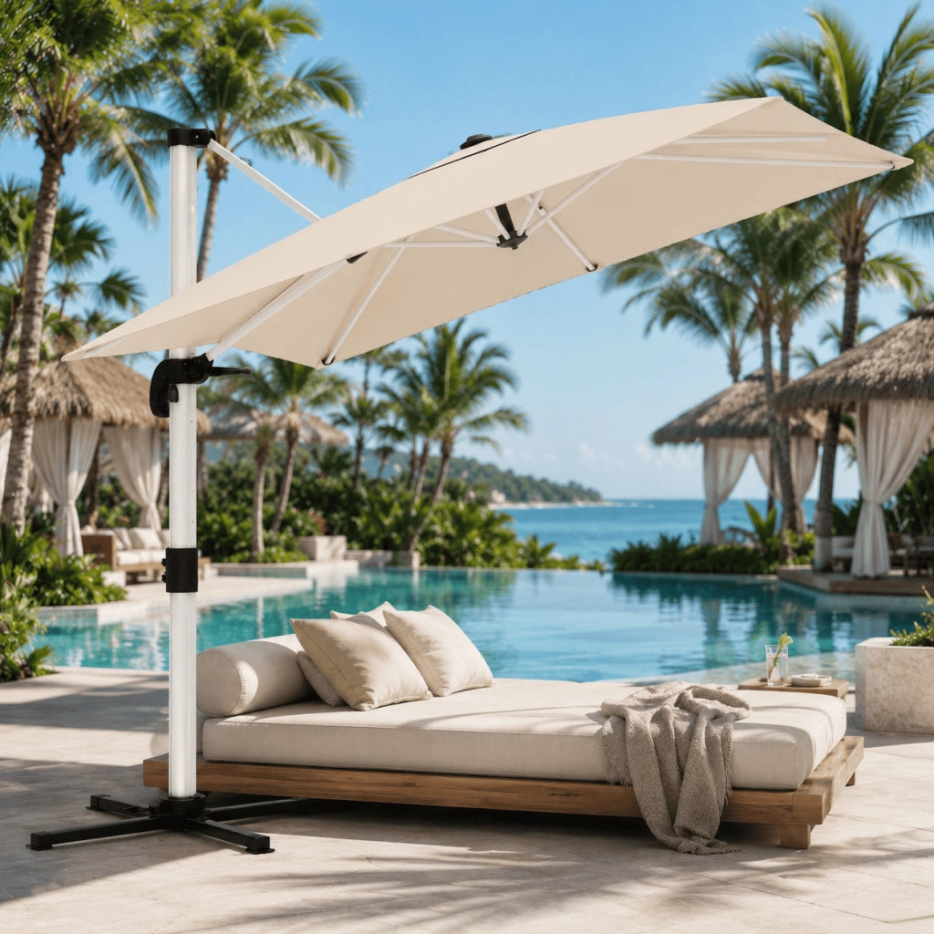 Ombrellone Decentrato Girevole E Inclinabile Con Struttura In Alluminio Antiruggine Telo Impermeabile UV50 Ideale Per Patio Piscina E Giardino Beige