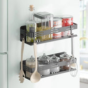 Set di 2 Organizzatori Cucina da Parete Senza Foratura - 30 cm Largo con 4 Ganci - Organizzatore Cucina Autoadesivo Nero