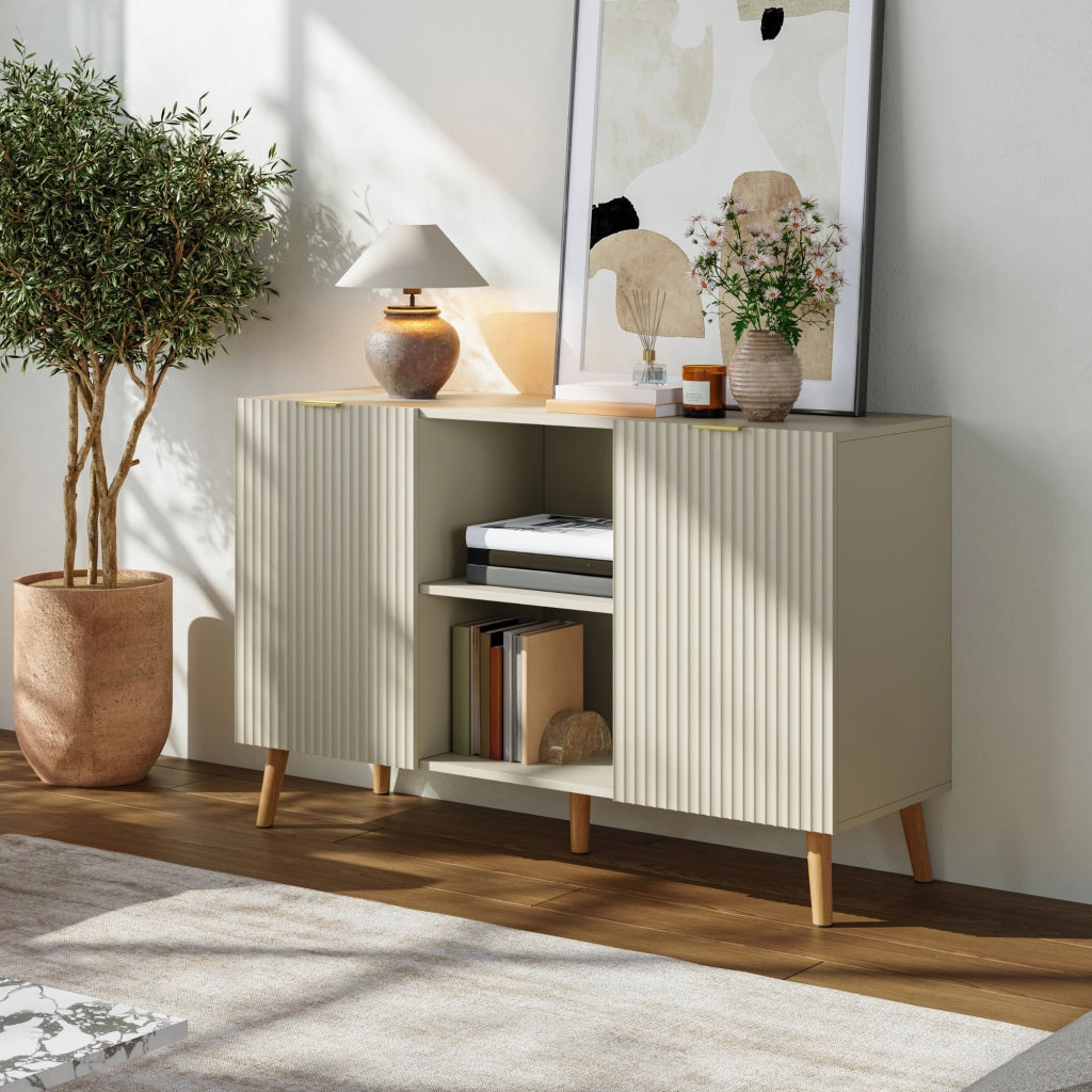Credenza Nand Madia con 2 Ante Scanalate 120x40x76 cm color Sabbia [en.casa]