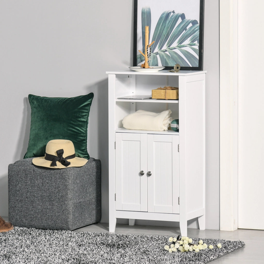Mobile Bagno con Mensole Regolabili e Armadietto 2 Ante, Mobiletto Bagno Multiuso in Legno, Bianco, 50x30x93cm