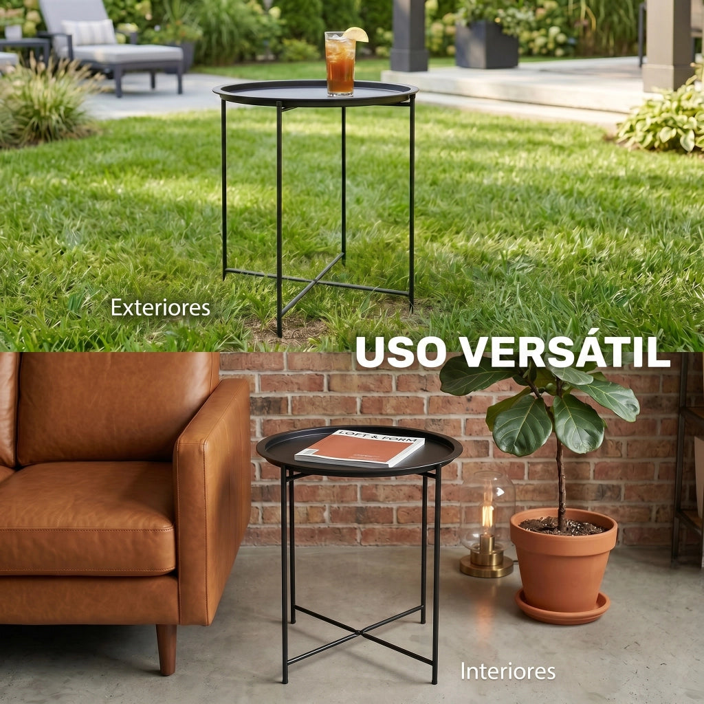 Tavolo da giardino rotondo con vassoio estraibile e gambe regolabili ¨C Minimal ¨C Nero 46x50 cm