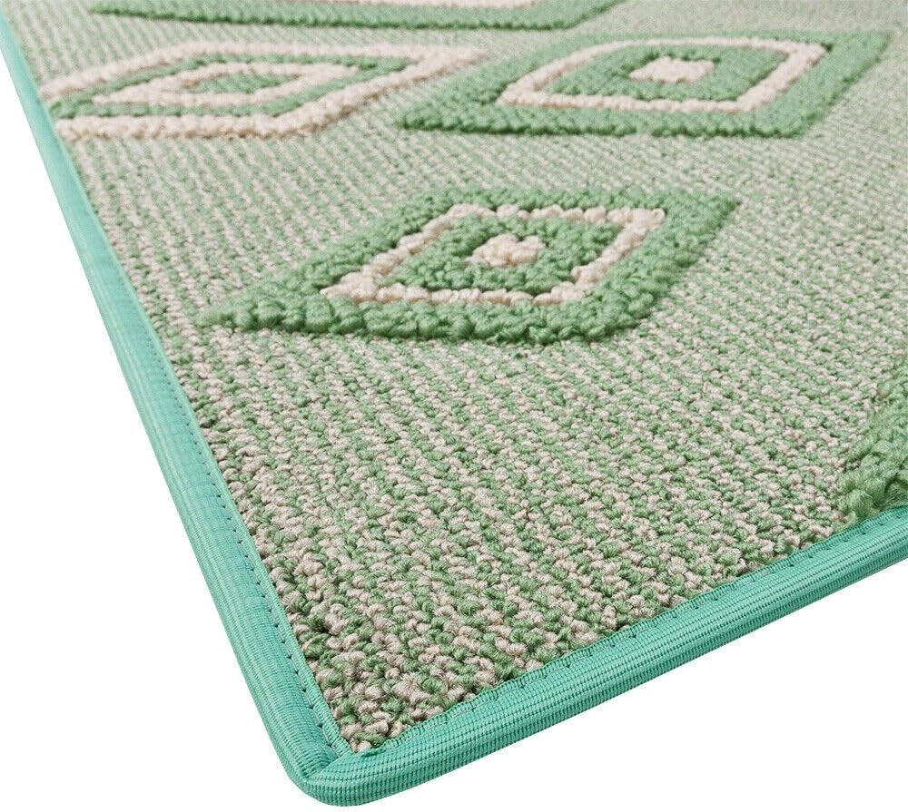 Tappeto Cucina Rombi .3D 50x90 Cm Assorbente Morbido Moderno Antiscivolo Verde