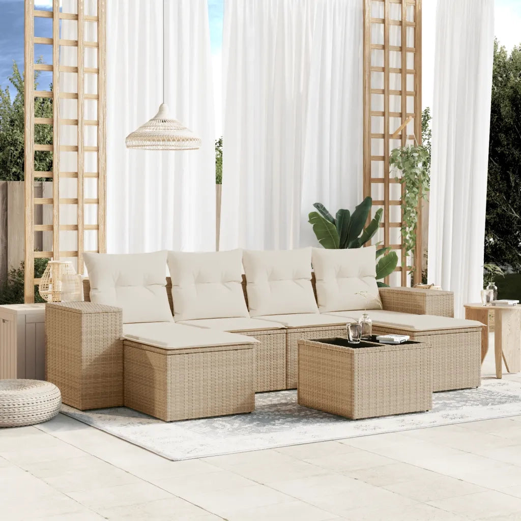 Set Divani da Giardino 7 pz con Cuscini Beige in Polyrattancod mxl 114341