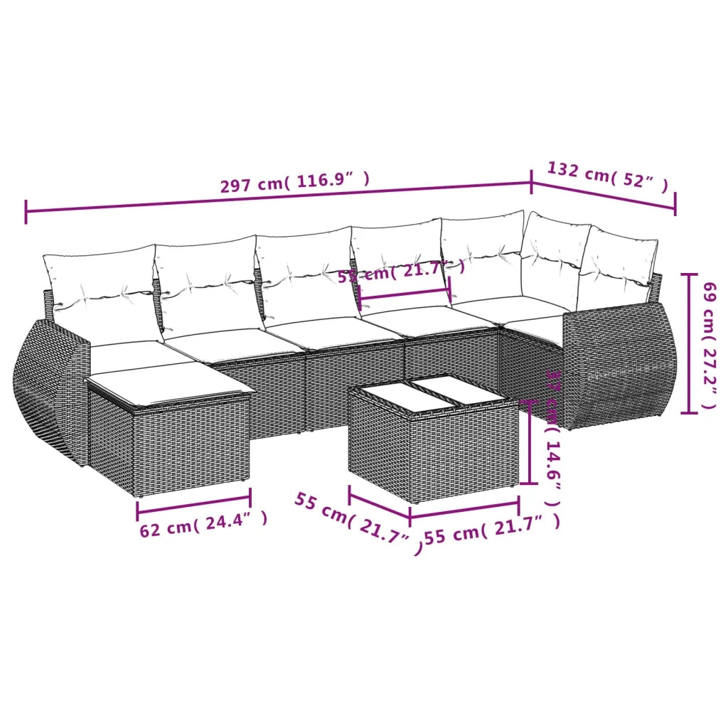 Set Divani da Giardino con Cuscini 8 pz Nero in Polyrattan 3221685