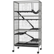 Gabbia per Conigli con 4 Ingressi a Livelli Multipli con Amaca 80x52x159 cm in Acciaio e PP Argento e Grigio
