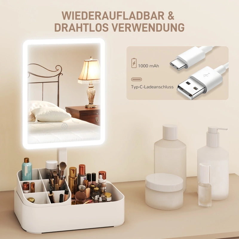 Specchio per il trucco a LED ricaricabile con luce, ruotabile a 180¡ã, con 2 modalit¨¤ di illuminazione, bianco