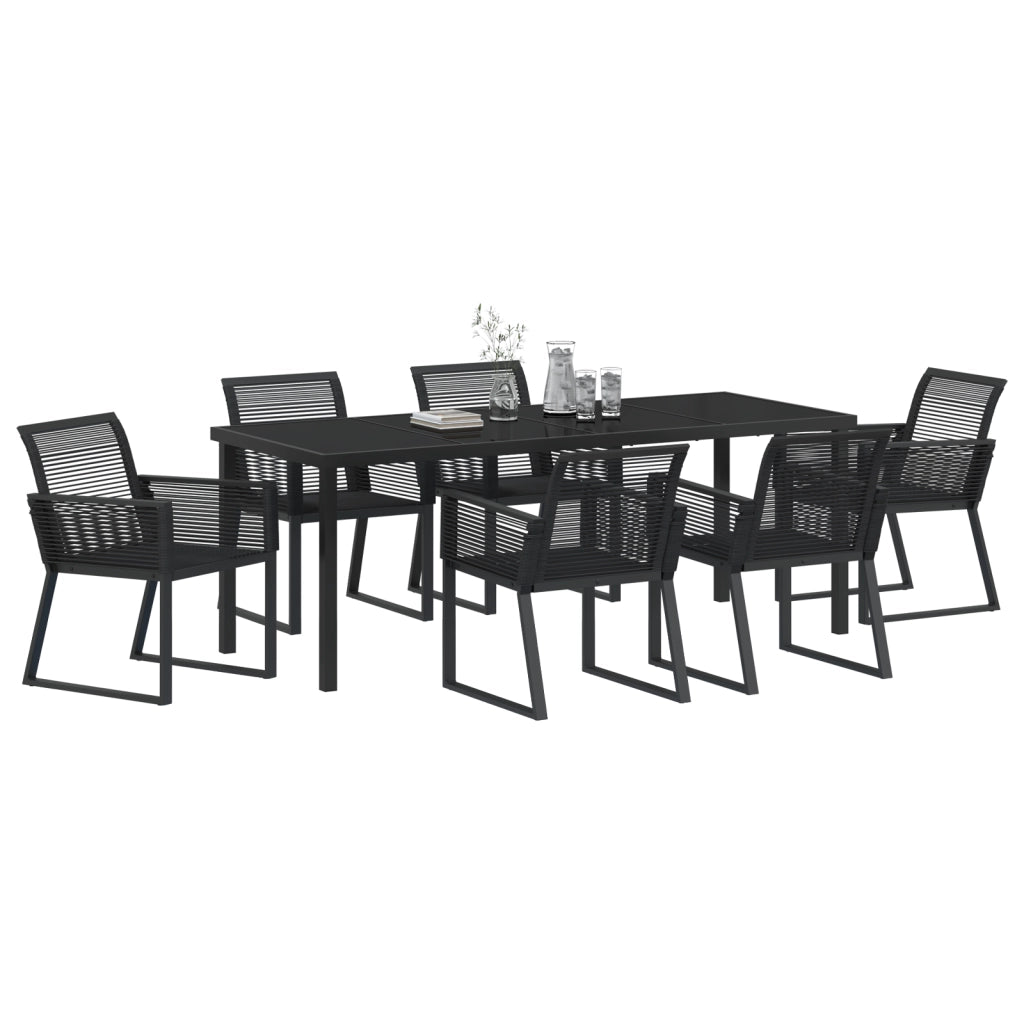 Set da Pranzo da Giardino 7 Pezzi Nero Rattan Polimerico