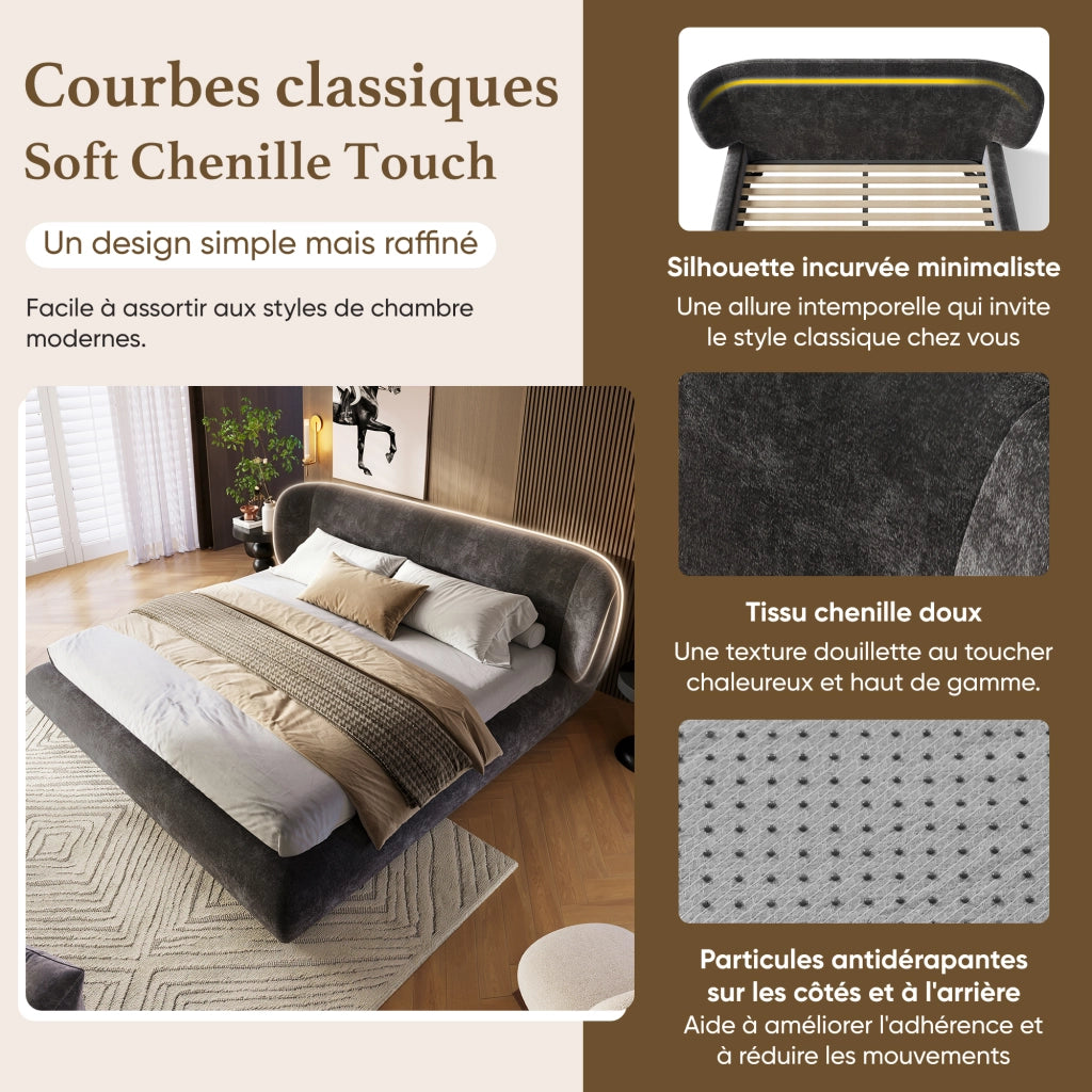 letto imbottito chenille grigio 185 x 233 cm