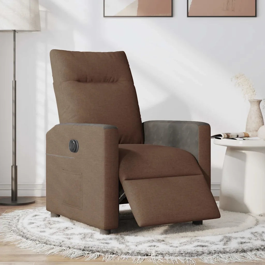 Poltrona | Sedia Relax Elettrica Reclinabile Marrone in Tessuto