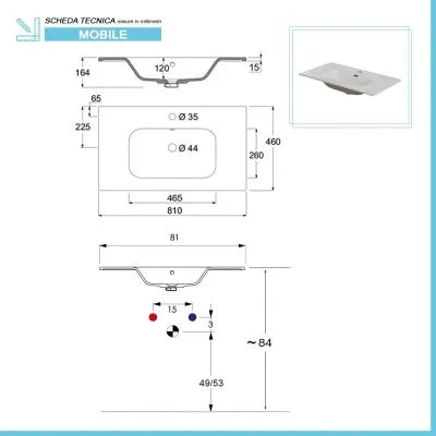 Mobile bagno a terra da 80 cm linea Way bianco lucido con specchio e lavabo