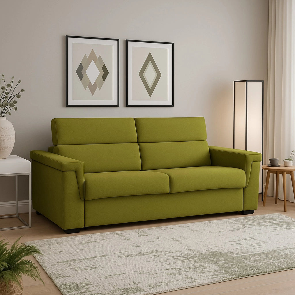 Cantu, Divano Fisso 3 Posti Sfoderabile Made in Italy, 225x95 cm Verde