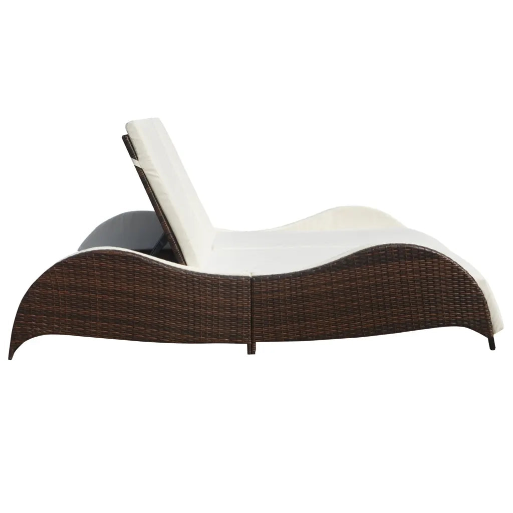 Lettino Prendisole Doppio con Cuscino in Polyrattan Marrone cod mxl 22621